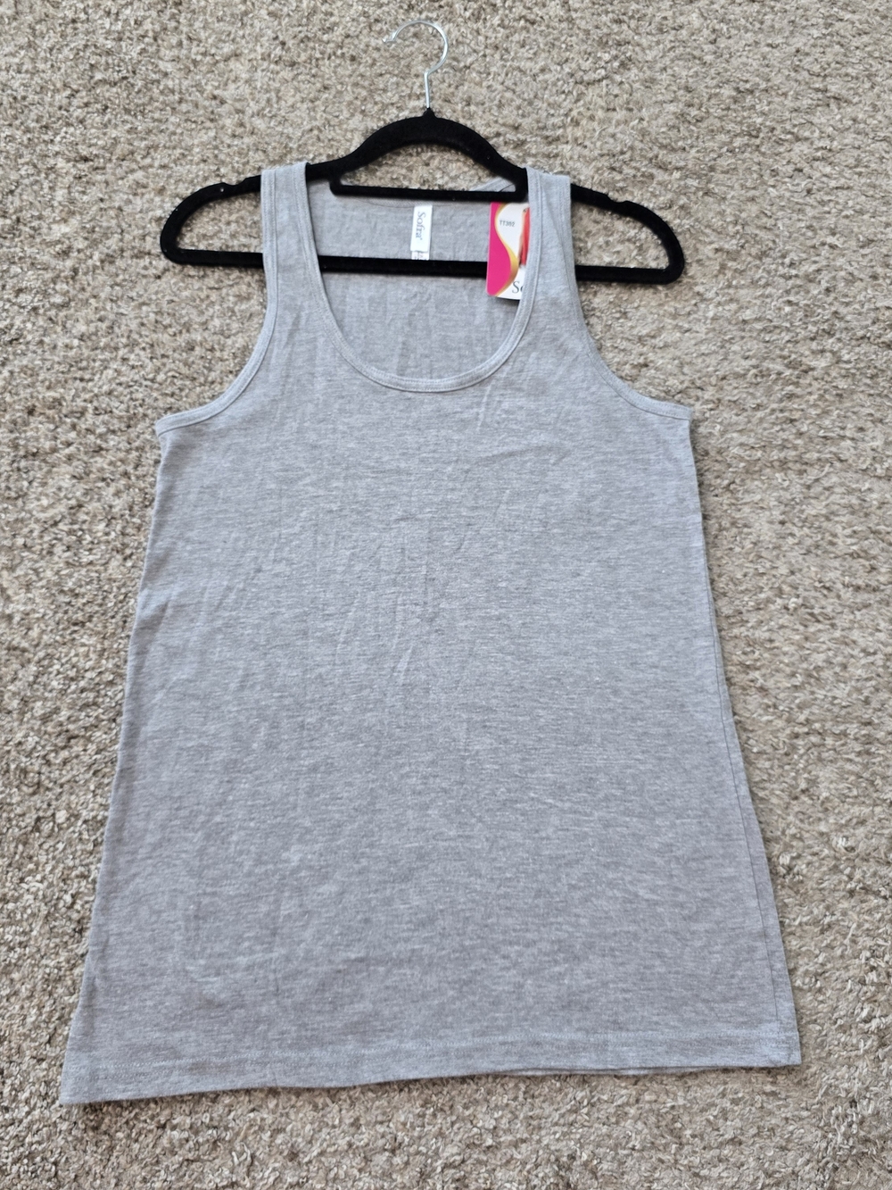 Sofra Light Gray Scoop Neck Tank Top Basic 100% Cotton, Breathable, Minimalist S
